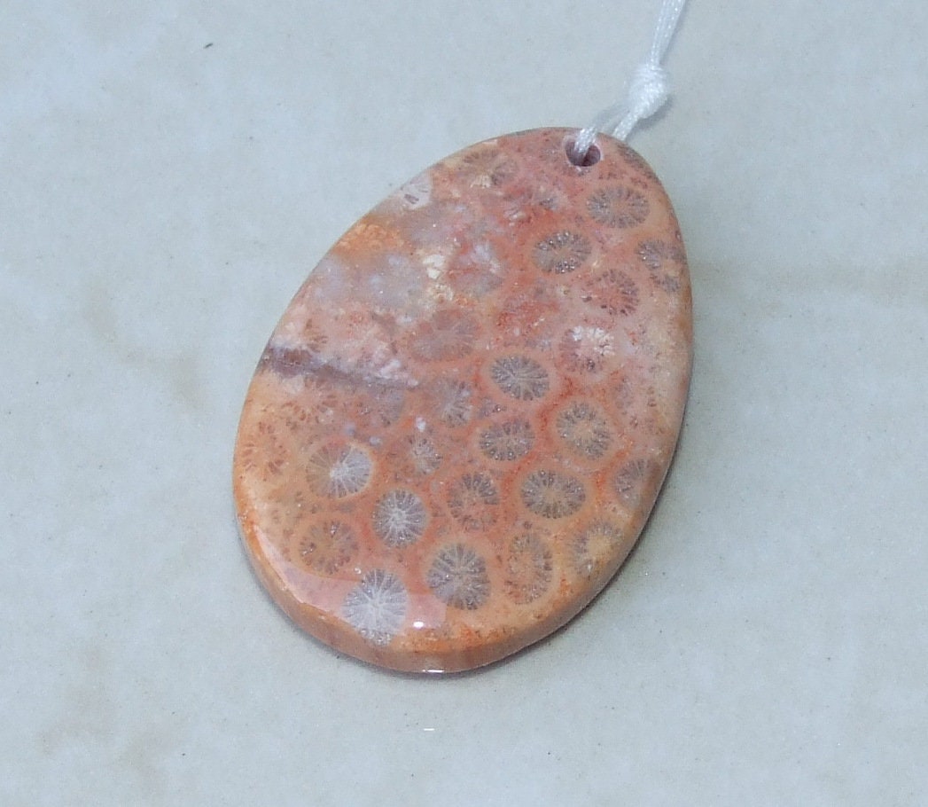 Fossil Coral Agate Pendant, Natural Stone Pendant, Druzy Pendant, Gemstone Pendant, Jewelry Stone, Necklace Pendant, 29mm x 44mm - 9489