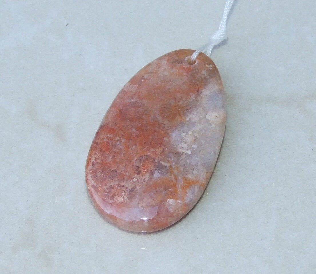 Fossil Coral Agate Pendant, Natural Stone Pendant, Druzy Pendant, Gemstone Pendant, Jewelry Stone, Necklace Pendant, 27mm x 46mm - 9492
