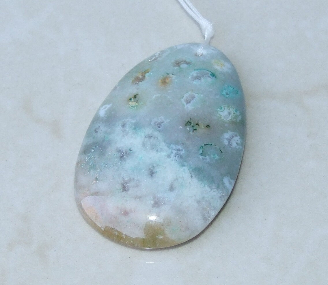 Fossil Coral Agate Pendant, Natural Stone Pendant, Druzy Pendant, Gemstone Pendant, Jewelry Stone, Necklace Pendant, 34mm x 52mm - 9499