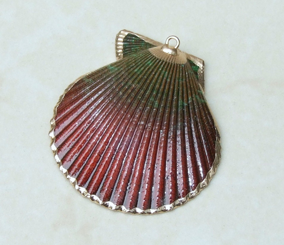 Hand Painted Scallop Shell Pendant, Gold Edge Loop, Natural Seashell, Sea Shell, Shell Necklace, Beach Jewelry, Ocean Seashell, 42-48mm 05H