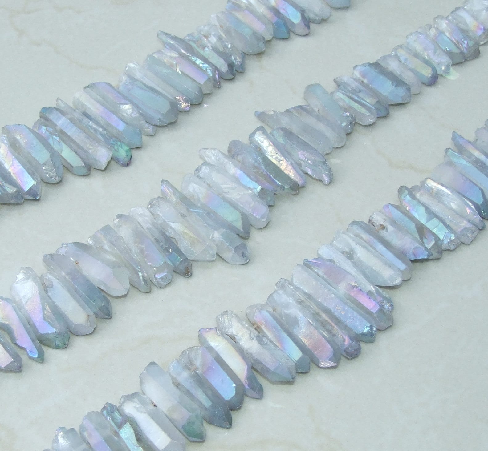 Clear Blue Angel Aura Quartz Points, Quartz Crystal, Crystal Points, Raw Crystal Quartz, Full - Half Strand, Gemstones Beads - 20mm - 40mm