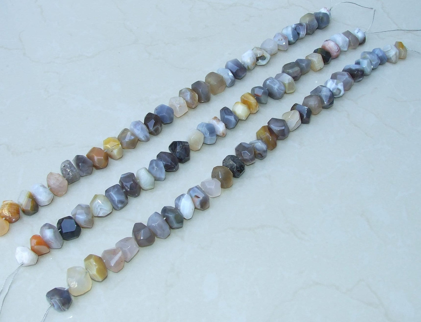 Botswana Agate Faceted Nugget, Gemstone Beads, Polished Botswana Agate, Botswana Agate Bead, Half Strand, Cross Drilled, 15mm x 15mm x 20mm