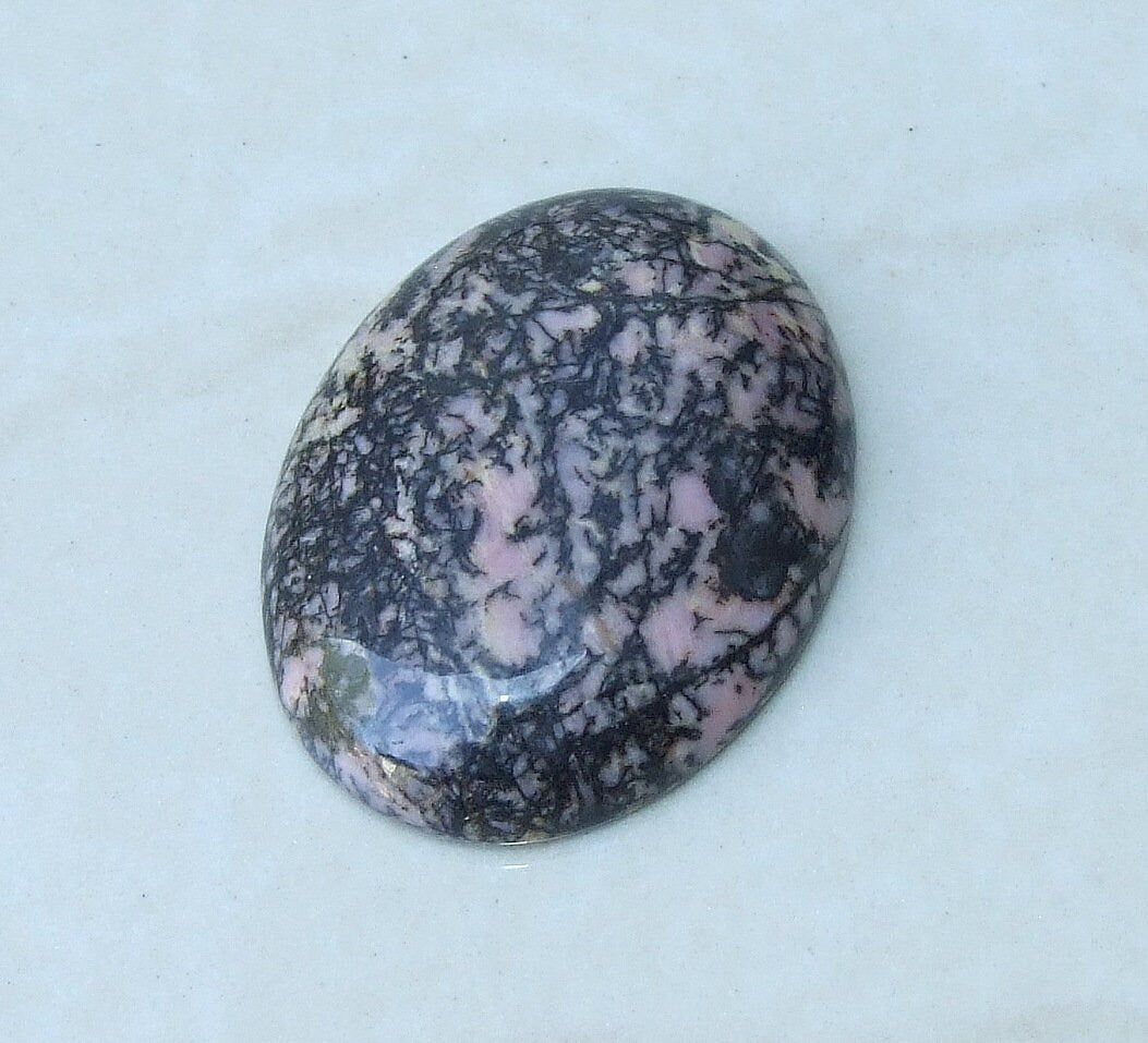 Rhodonite Cabochon, Flat Back, Calibrated Cabochon, Stone Cabochon, Rhodonite Pendant, Gemstone Pendant, Necklace Pendant, 30mm x 40mm