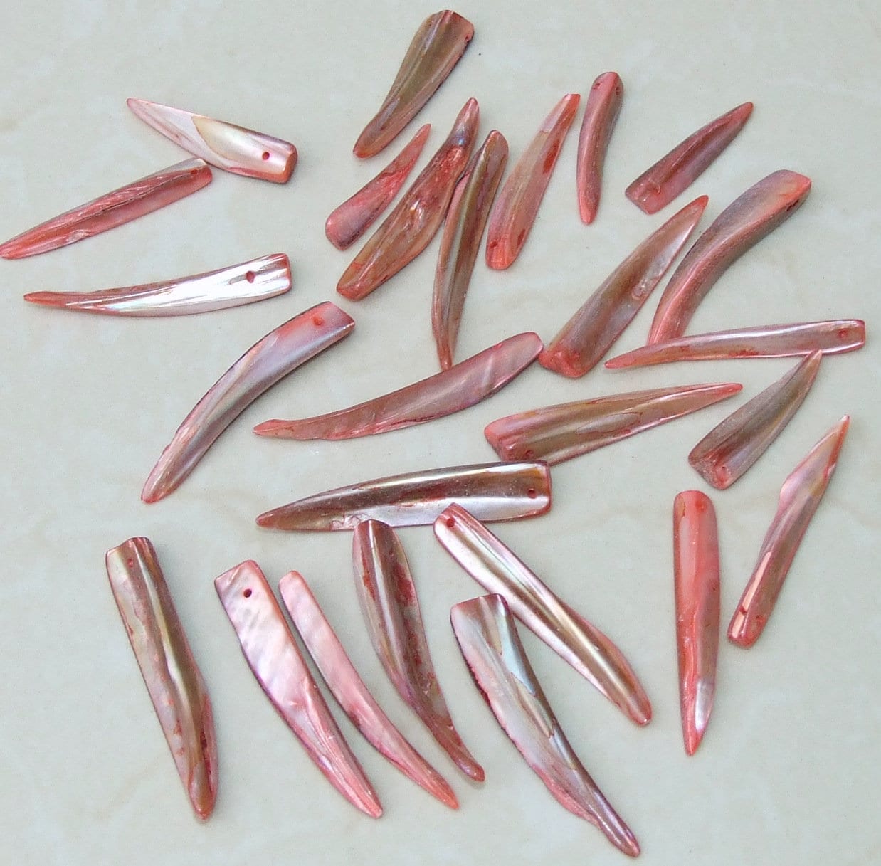 10 Freshwater Shell Pendants, Pink Mother of Pearl Spikes, Shell Beads, Spike Beads, Shell Tusk, Beach Jewelry, Shell Necklace, 30 - 45+mm