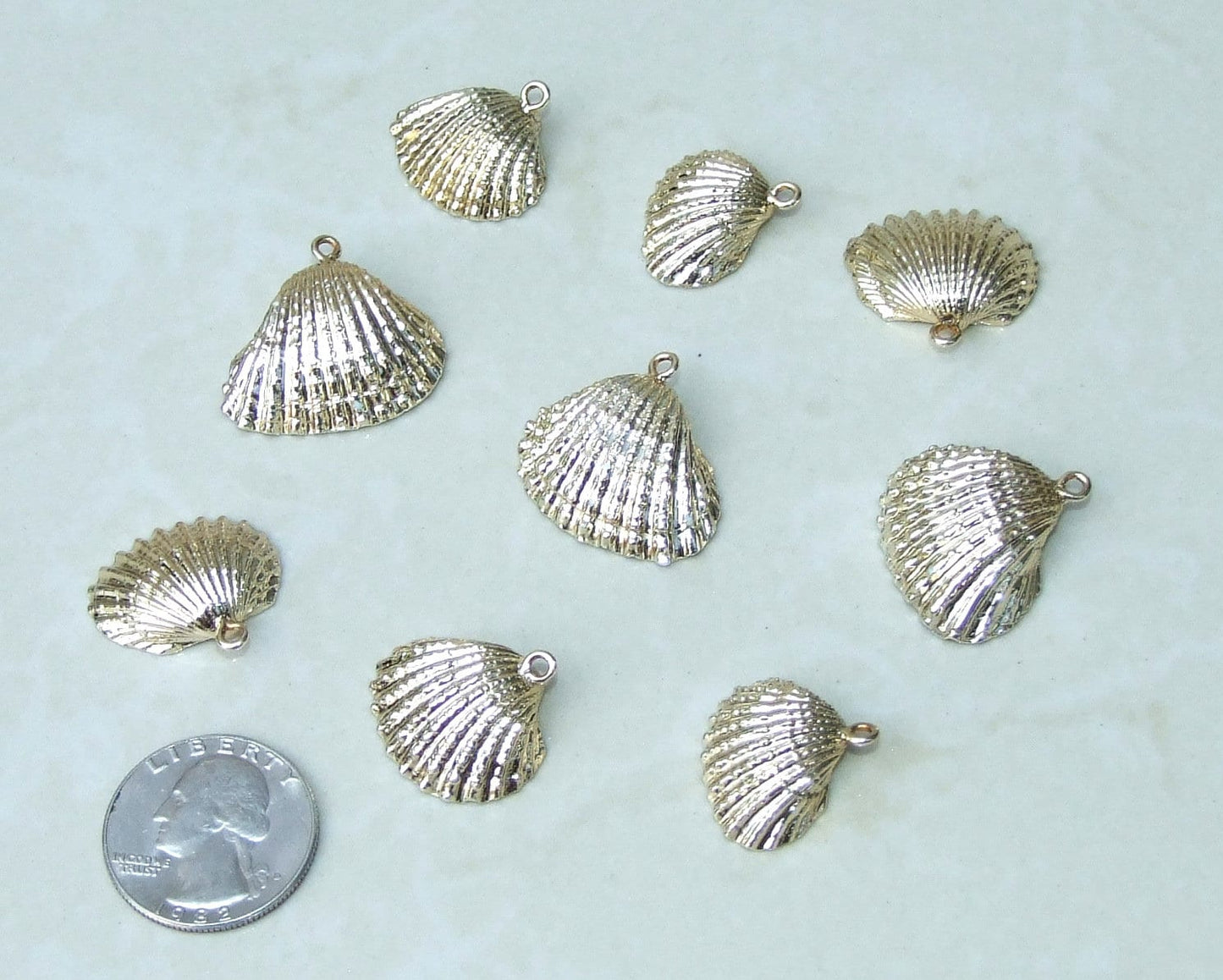 Gold Seashell, Natural Sea Shell Pendant, Clam Shell, Bead Pendant, Gold Plated, Ocean Shell Pendant, Beach, Summer, BOHO, 22mm to 28mm 6-22