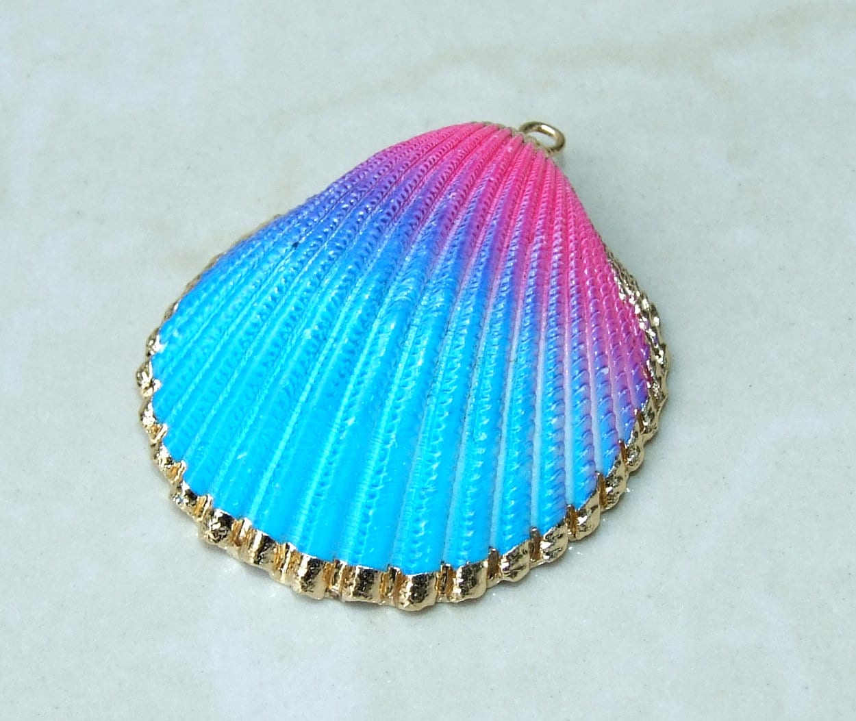 Hand Painted Natural Sea Shell Pendant, Seashell Bead, Shell Pendant, Charm, Clam Shell, Shell Jewelry, Pink and Blue - 35-40mm - 04A