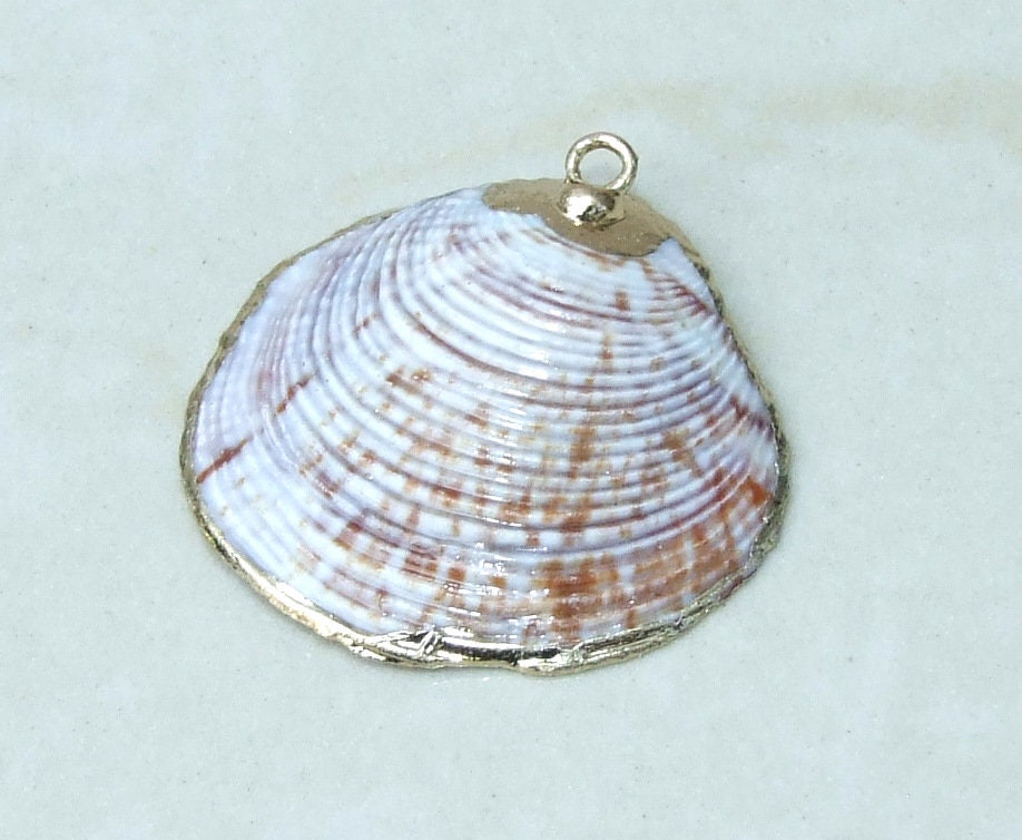 Natural Clam Shell Pendant, Gold Edge Loop, Natural Seashell, Deep Sea Shell, Shell Necklace, Beach Jewelry, Ocean Seashell, 25-33mm 2-30