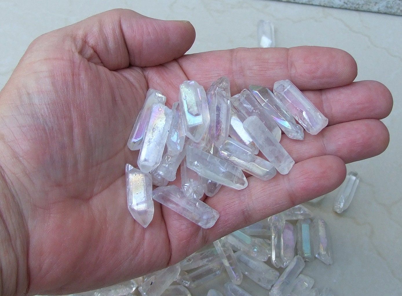 15 Small Angel Aura Quartz Crystals Points, Lightly Polished Undrilled, Titanium Quartz, Gemstone Beads, Wand, Healing Quartz, 28-32mm