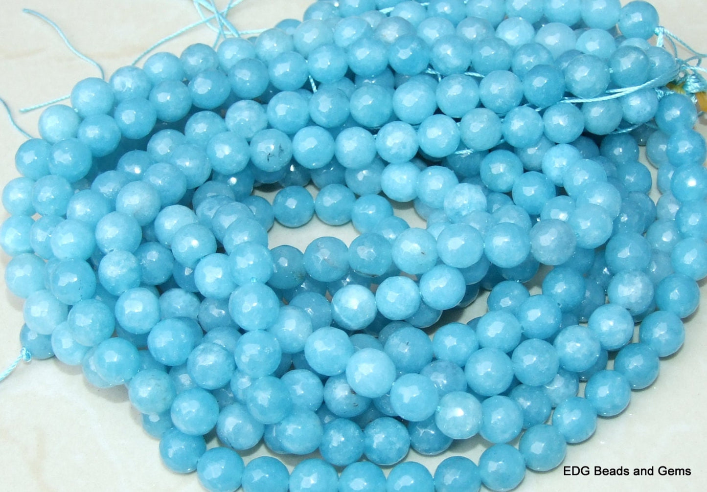 Larimar Blue Jade Faceted Beads - Gemstone Beads - 8mm and 10mm - Jade Beads - Jewelry Beads - 15 inch Strand